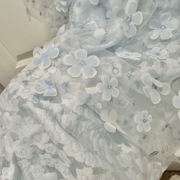 Light Blue Floral Layered Dress with Delicate Spaghetti Straps - Picture 6 of 11